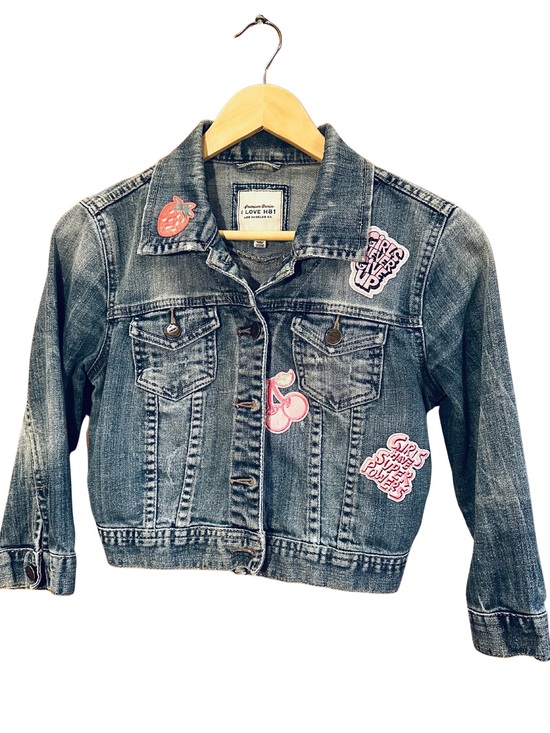 Hollister Jackets & Blazers - I Love H81 Size S Cropped Denim Jacket Girl Power Patches